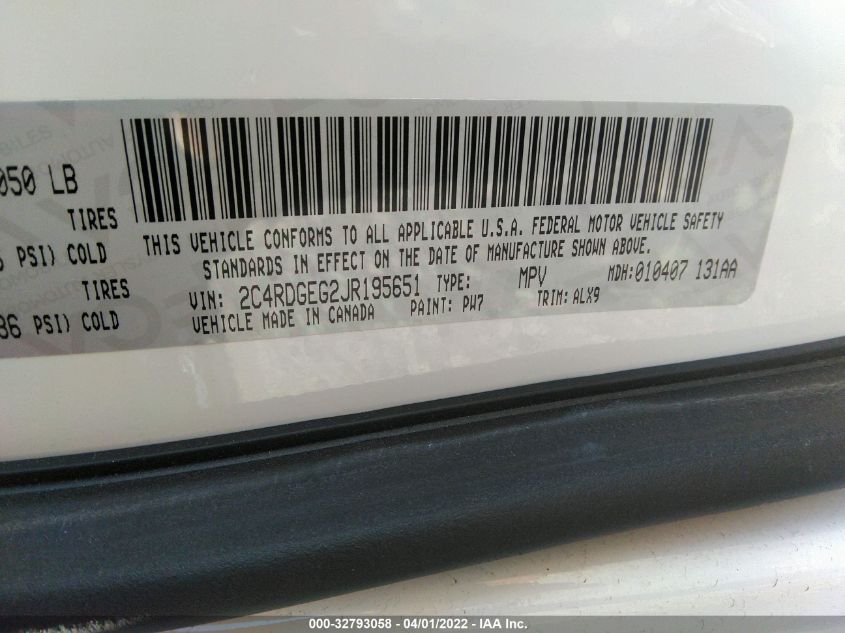 2018 DODGE GRAND CARAVAN GT 2C4RDGEG2JR195651