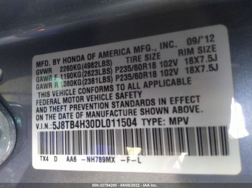 2013 ACURA RDX 5J8TB4H30DL011504