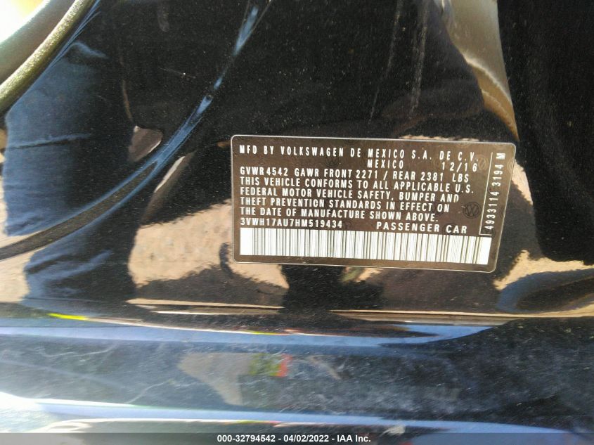2017 VOLKSWAGEN GOLF ALLTRACK S/SE/SEL 3VWH17AU7HM519434