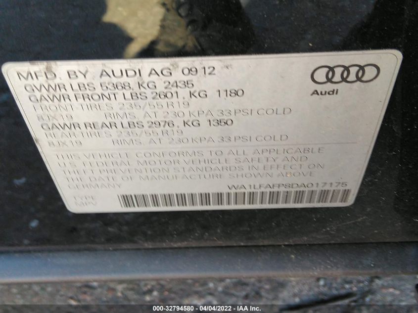 2013 AUDI Q5 PREMIUM PLUS WA1LFAFP8DA017175