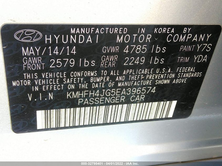 2014 HYUNDAI AZERA GLS/LIMITED KMHFH4JG5EA396574
