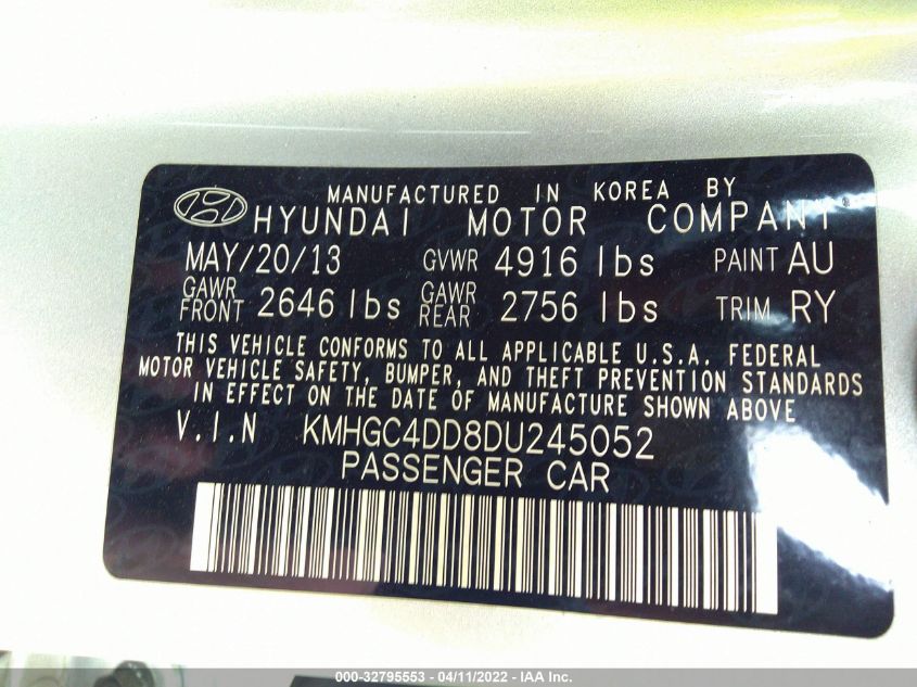 2013 HYUNDAI GENESIS 3.8L KMHGC4DD8DU245052