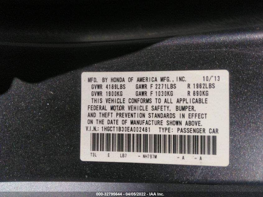 2014 HONDA ACCORD COUPE LX-S 1HGCT1B30EA002481