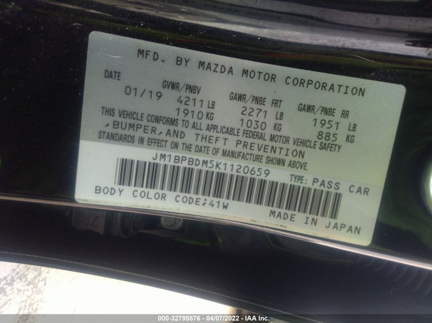 2019 MAZDA MAZDA3 SEDAN W/PREFERRED PKG JM1BPBDM5K1120659