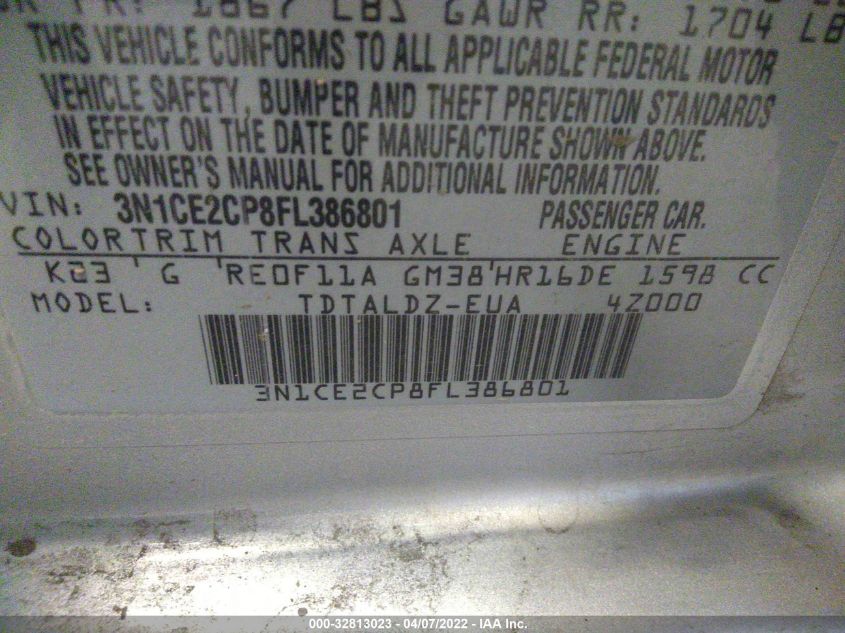2015 NISSAN VERSA NOTE S/S PLUS/SV/SR/SL 3N1CE2CP8FL386801