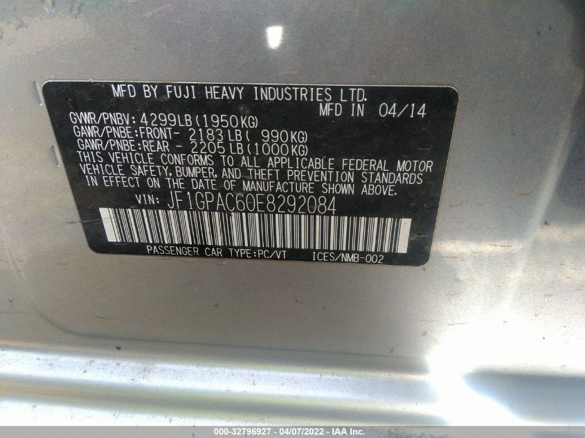 2014 SUBARU IMPREZA WAGON 2.0I PREMIUM JF1GPAC60E8292084