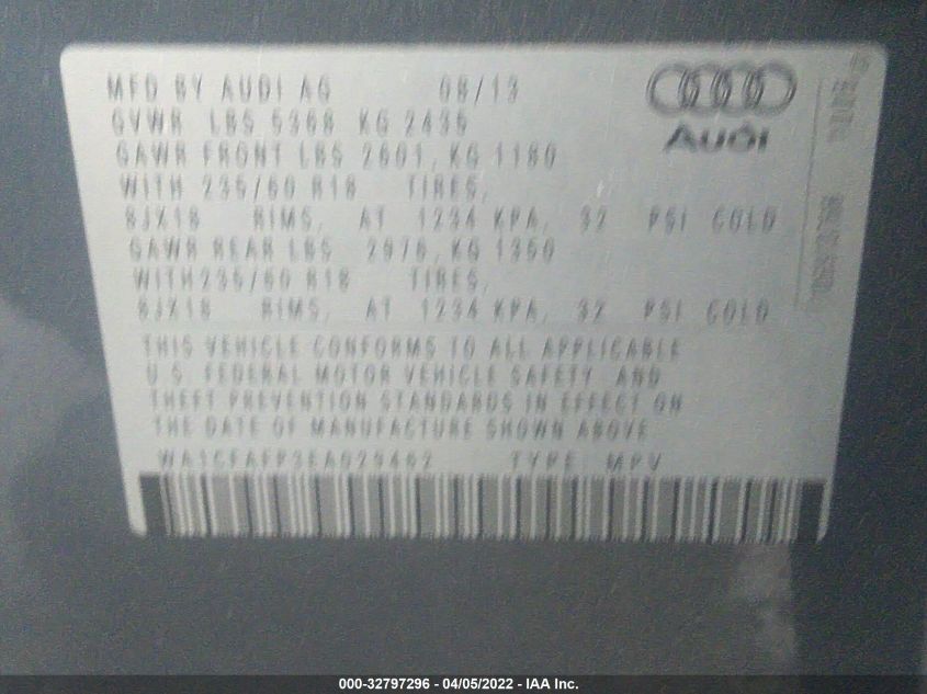 2014 AUDI Q5 PREMIUM WA1CFAFP3EA029462