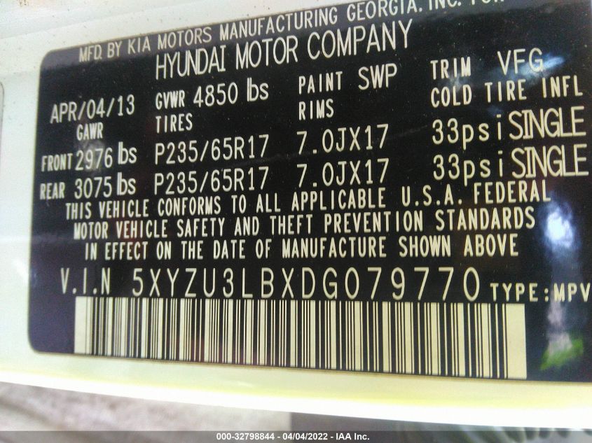 2013 HYUNDAI SANTA FE SPORT 5XYZU3LBXDG079770