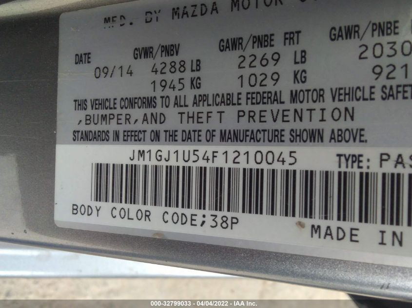 2015 MAZDA MAZDA6 SPORT JM1GJ1U54F1210045