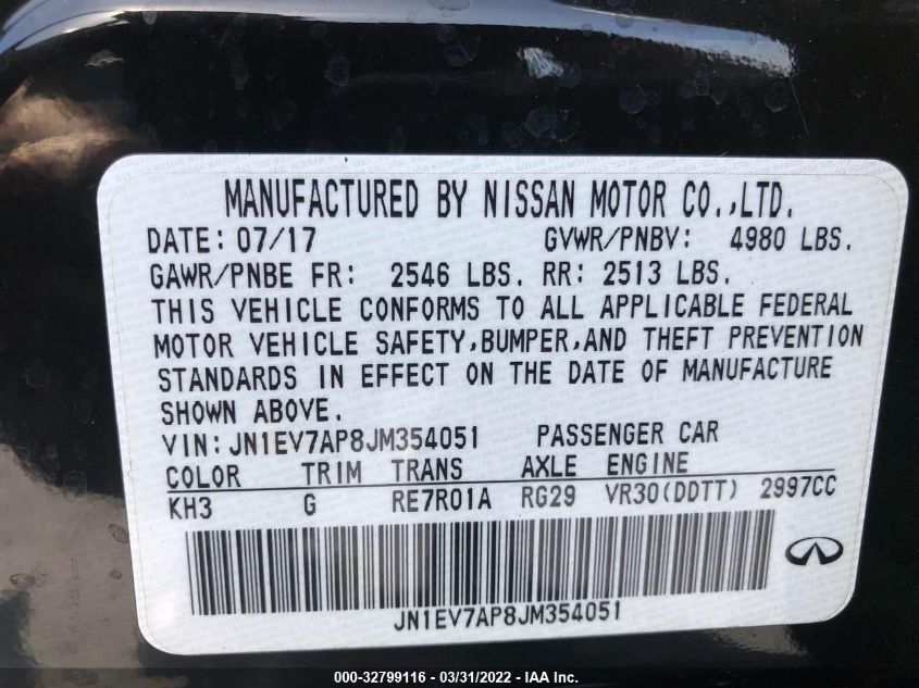 2018 INFINITI Q50 3.0T LUXE JN1EV7AP8JM354051