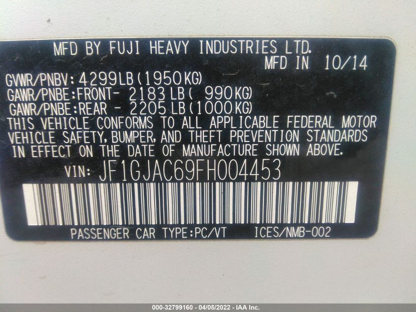 2015 SUBARU IMPREZA SEDAN PREMIUM JF1GJAC69FH004453