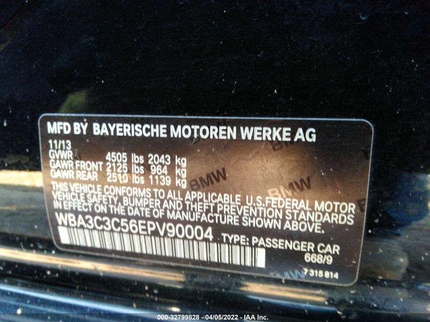 2014 BMW 3 SERIES 320I XDRIVE WBA3C3C56EPV90004