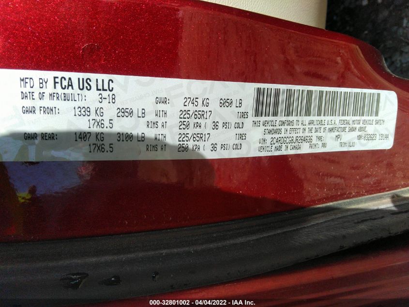 2018 DODGE GRAND CARAVAN SXT 2C4RDGCG8JR264636