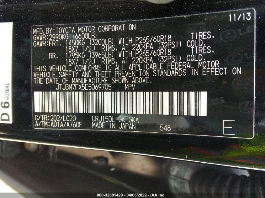 2014 LEXUS GX 460 JTJBM7FX5E5069705