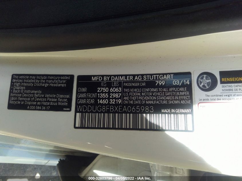 2014 MERCEDES-BENZ S-CLASS S 550 WDDUG8FBXEA065983