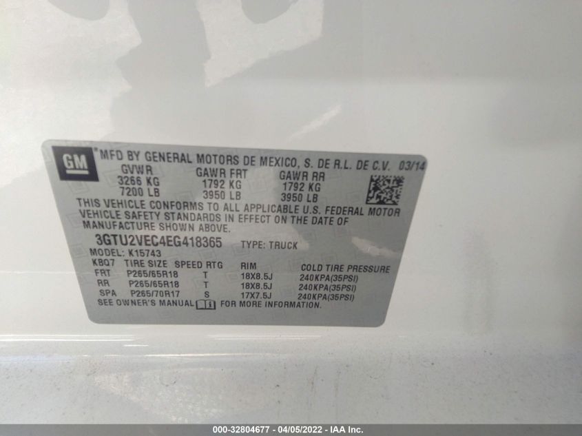 2014 GMC SIERRA 1500 SLT 3GTU2VEC4EG418365