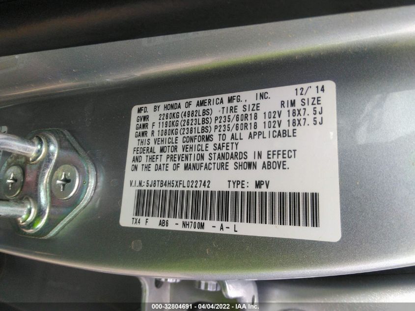 2015 ACURA RDX TECH PKG 5J8TB4H5XFL022742