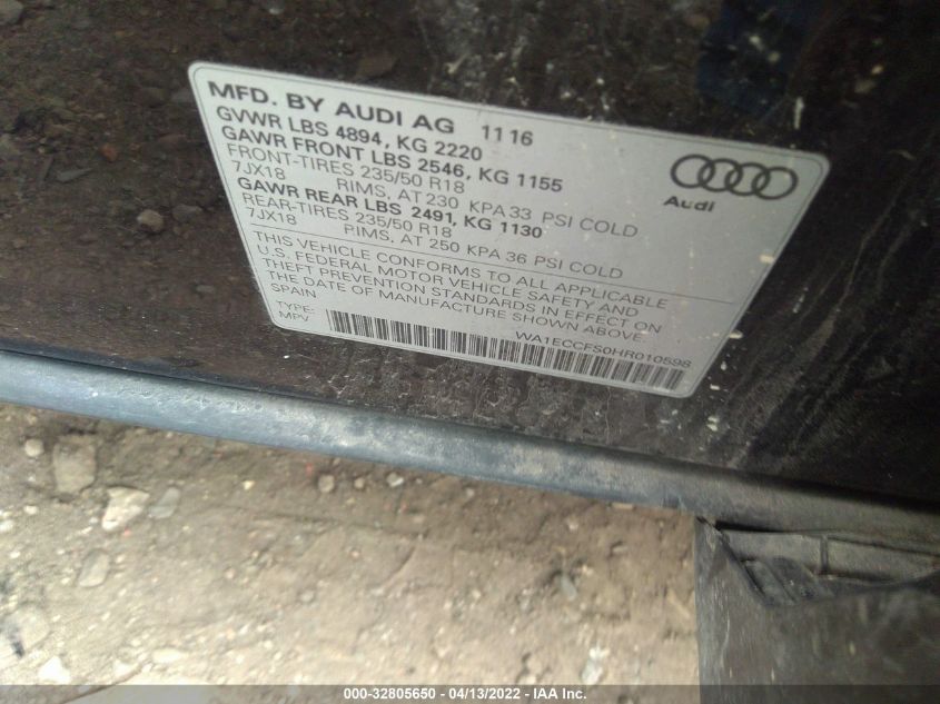 2017 AUDI Q3 PREMIUM WA1ECCFS0HR010598