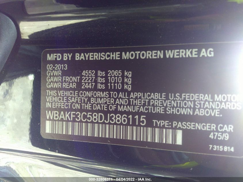 2013 BMW 3 SERIES 328I XDRIVE WBAKF3C58DJ386115