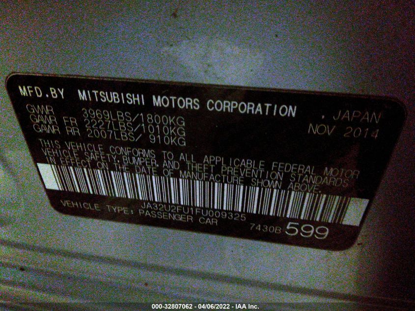 2015 MITSUBISHI LANCER ES JA32U2FU1FU009325