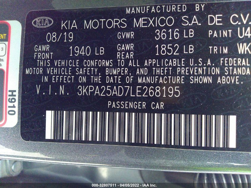 2020 KIA RIO 5-DOOR S 3KPA25AD7LE268195