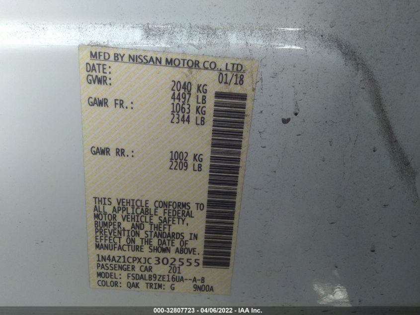 2018 NISSAN LEAF S 1N4AZ1CPXJC302555