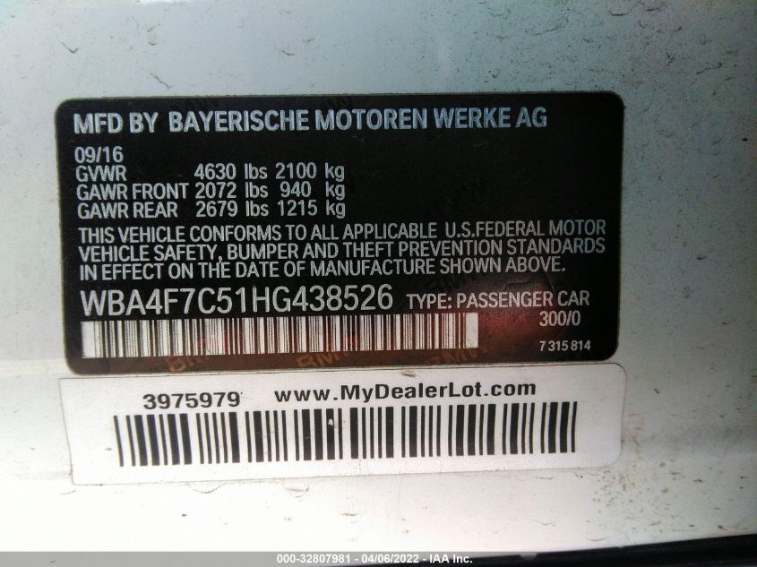 2017 BMW 4 SERIES 430I WBA4F7C51HG438526