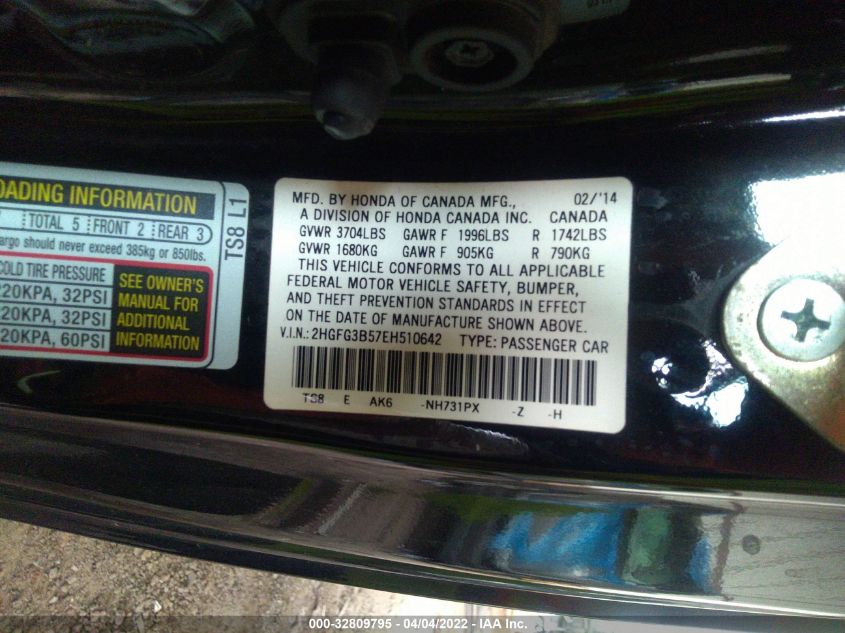 2014 HONDA CIVIC COUPE LX 2HGFG3B57EH510642