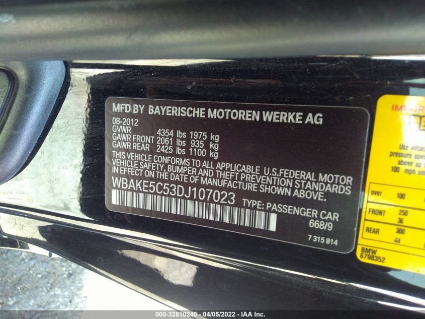 2013 BMW 3 SERIES 328I WBAKE5C53DJ107023