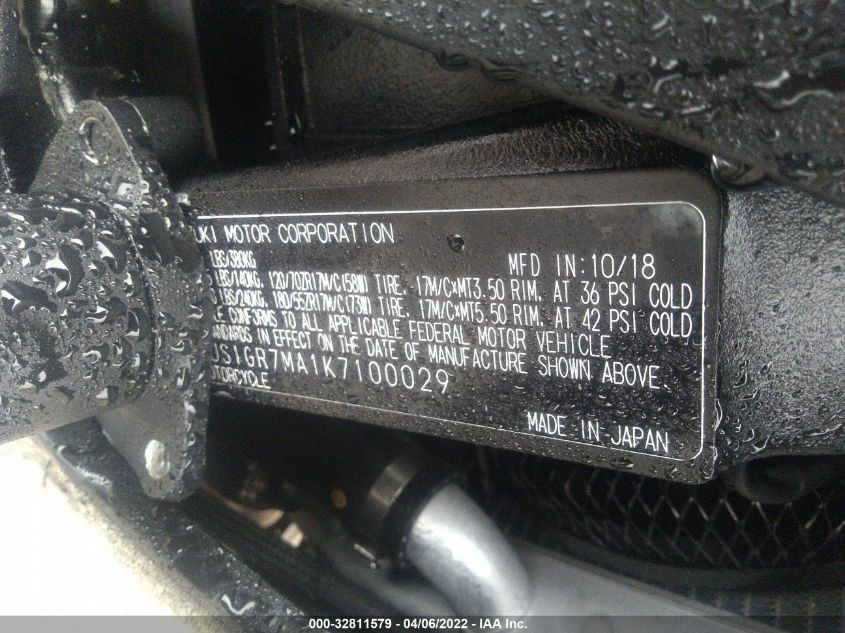 2019 SUZUKI GSX-R750 JS1GR7MA1K7100029