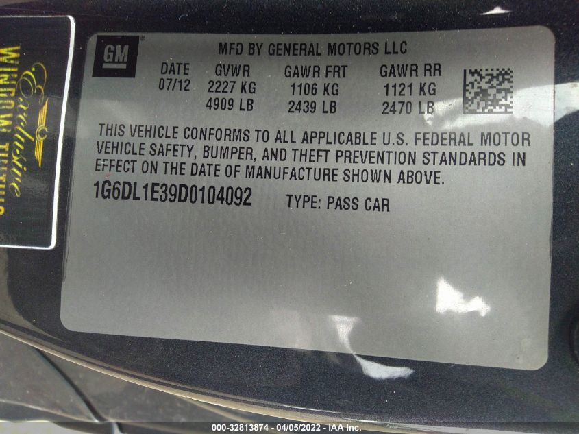 2013 CADILLAC CTS COUPE PERFORMANCE 1G6DL1E39D0104092