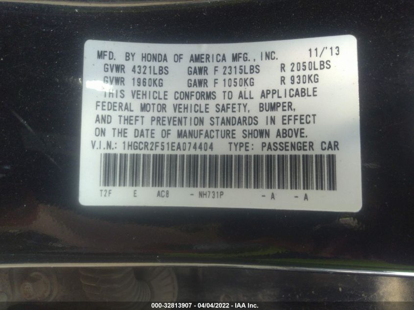 2014 HONDA ACCORD SPORT - 1HGCR2F51EA074404