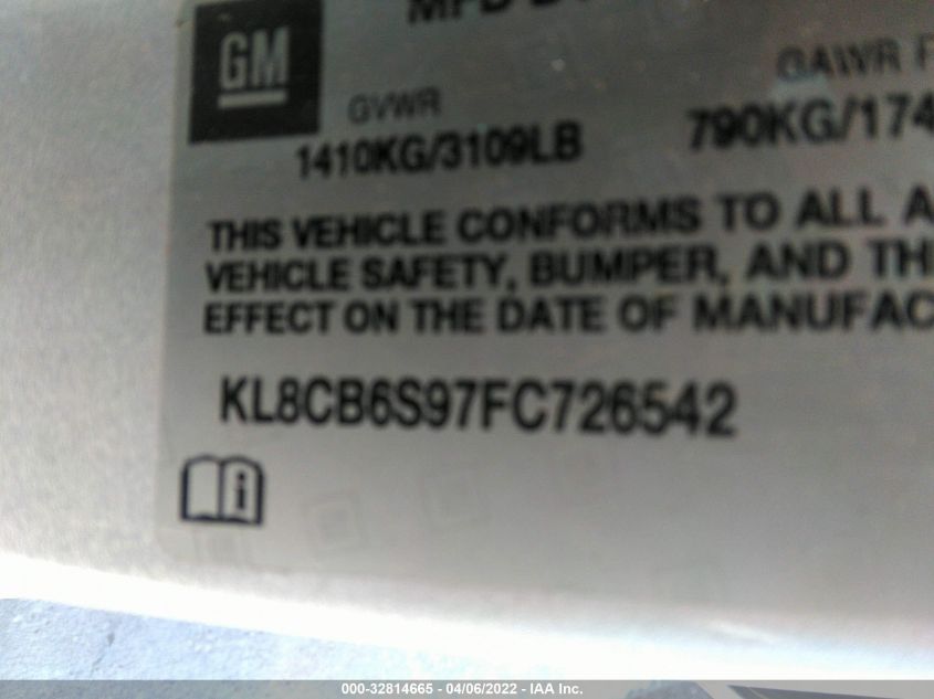 2015 CHEVROLET SPARK LS KL8CB6S97FC726542