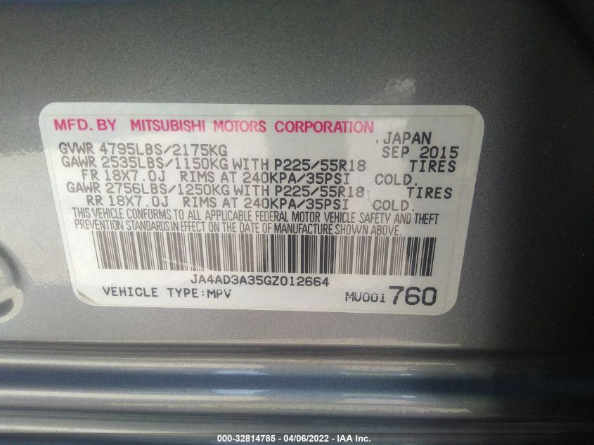 2016 MITSUBISHI OUTLANDER SE/SEL JA4AD3A35GZ012664