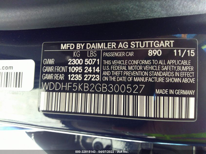 2016 MERCEDES-BENZ E-CLASS 350 WDDHF5KB2GB300527