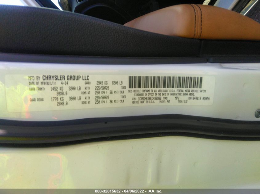 2014 DODGE DURANGO CITADEL 1C4RDHEG8EC499989