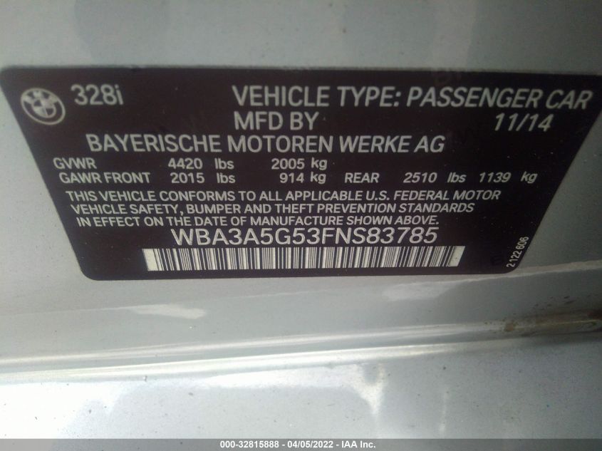 2015 BMW 3 SERIES I WBA3A5G53FNS83785