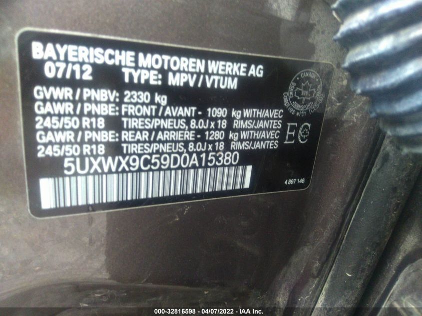 2013 BMW X3 XDRIVE28I 5UXWX9C59D0A15380