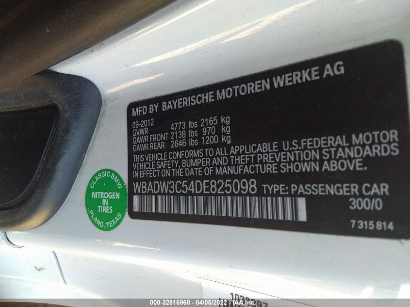 2013 BMW 3 SERIES 328I WBADW3C54DE825098