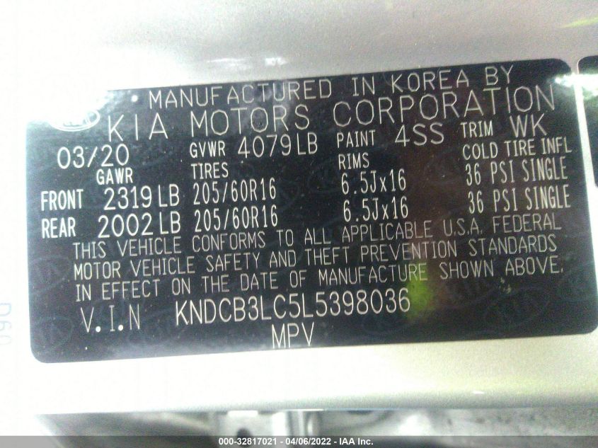2020 KIA NIRO LX KNDCB3LC5L5398036