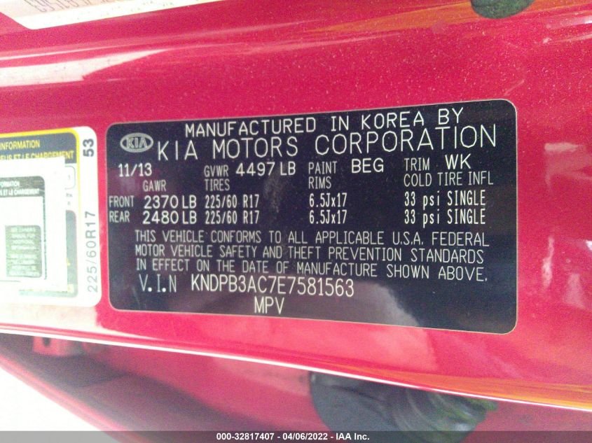2014 KIA SPORTAGE LX KNDPB3AC7E7581563