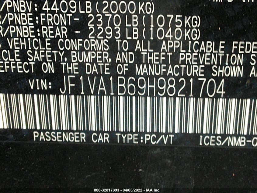 2017 SUBARU WRX JF1VA1B69H9821704