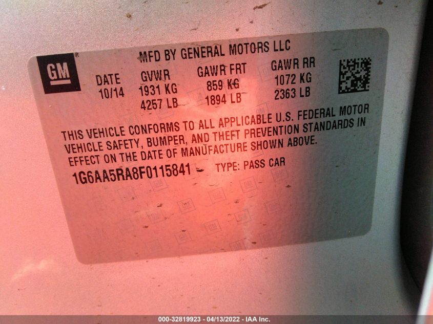 2015 CADILLAC ATS SEDAN STANDARD RWD 1G6AA5RA8F0115841