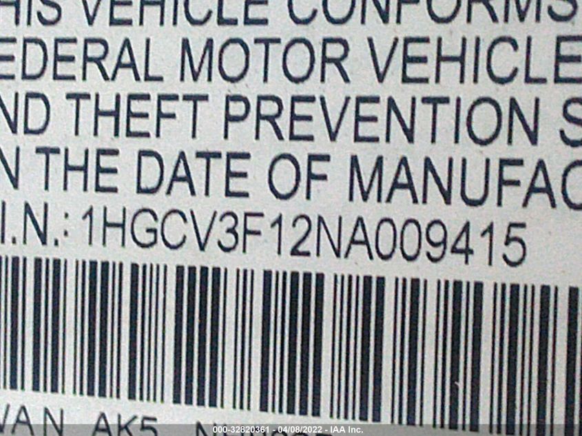 2022 HONDA ACCORD HYBRID 1HGCV3F12NA009415