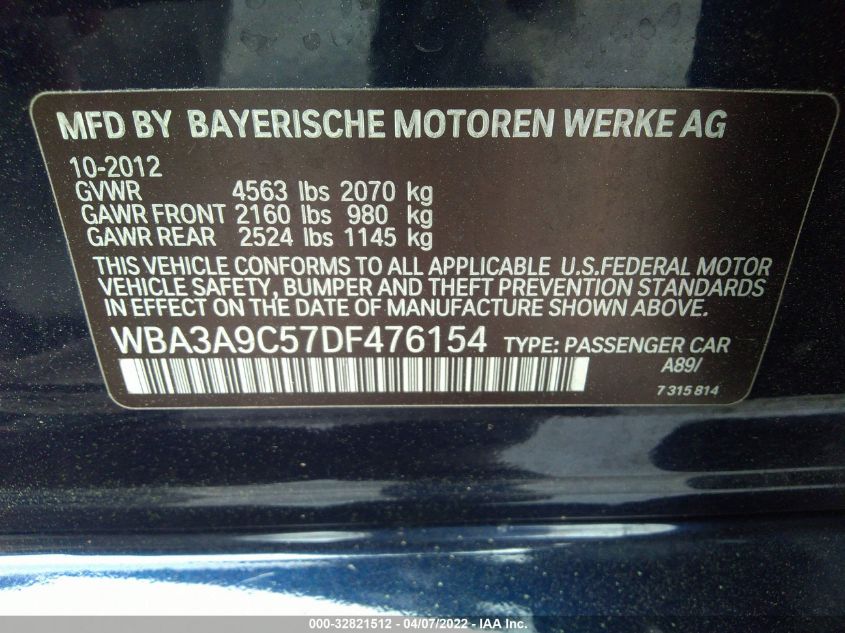 2013 BMW 3 SERIES 335I WBA3A9C57DF476154