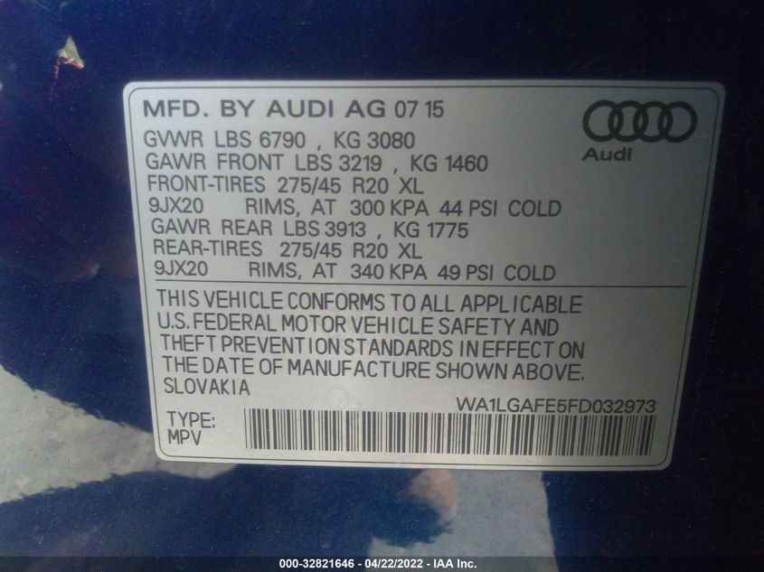 2015 AUDI Q7 3.0T PREMIUM PLUS WA1LGAFE5FD032973