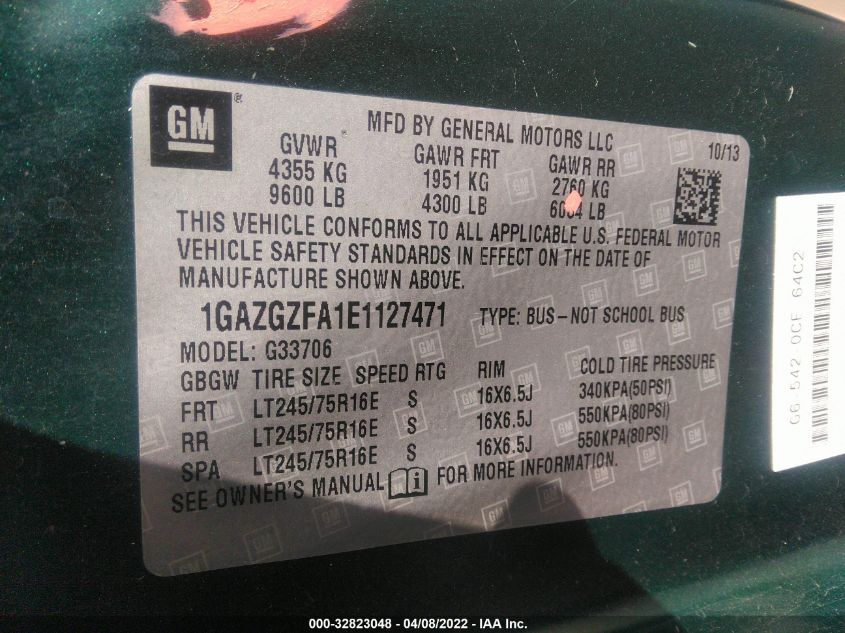 2014 CHEVROLET EXPRESS PASSENGER LS 1GAZGZFA1E1127471