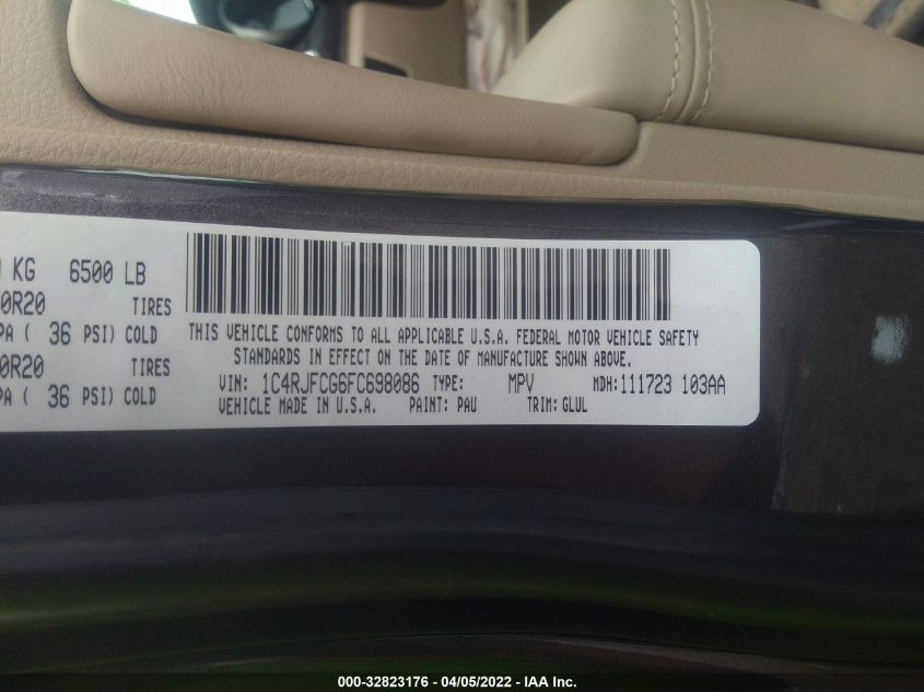 2015 JEEP GRAND CHEROKEE OVERLAND 1C4RJFCG6FC698086