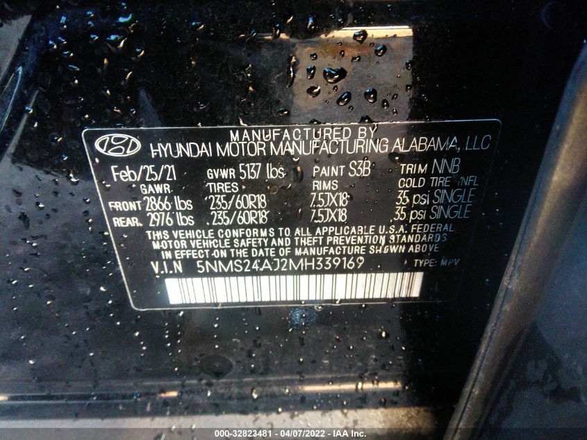 2021 HYUNDAI SANTA FE SEL 5NMS24AJ2MH339169