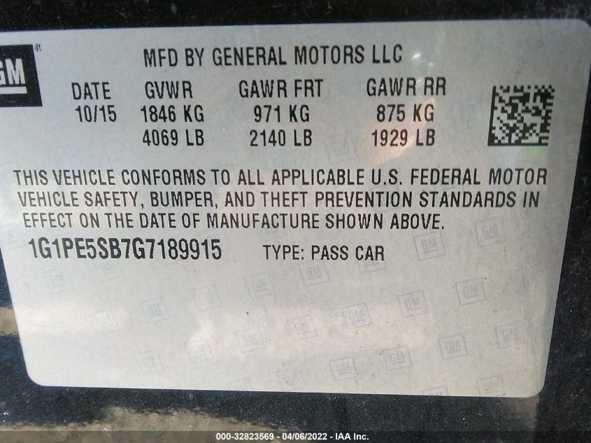 2016 CHEVROLET CRUZE LIMITED LT 1G1PE5SB7G7189915